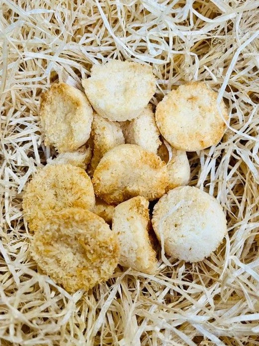 Life of Riley coconut macaroons on a straw background