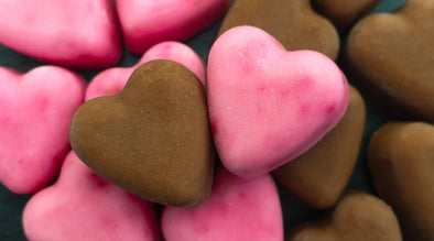 Carob and raspberry heart-shaped frozen dog treat - Valentine's day for dogs