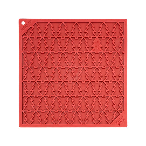 Red SodaPup dog lick mat with a Christmas tree pattern - Christmas dog gift