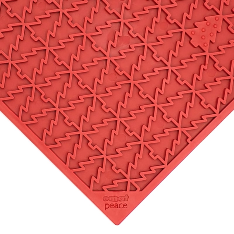 Red SodaPup dog lick mat with a Christmas tree pattern - Christmas dog gift