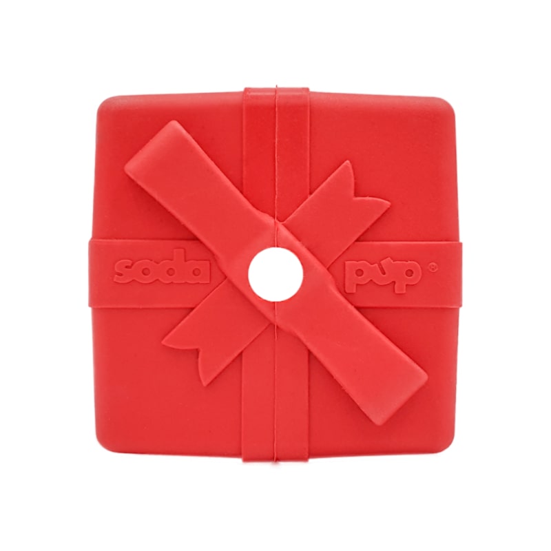 Red SodaPup Christmas dog gifts box dog treat dispenser - top view