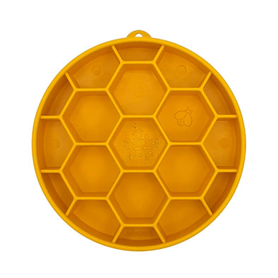 SodaPup slow feeder for dogs - round yellow bowl with honeycomb pattern slow feeder dog bowl