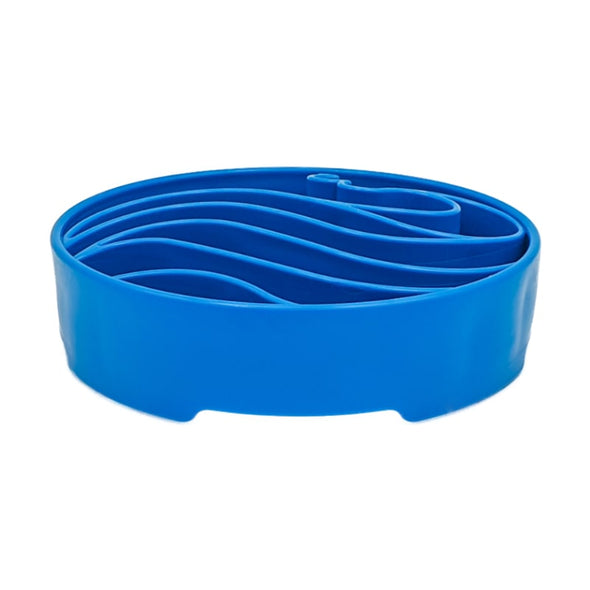 SodaPup slow feeder for dogs - round blue bowl with wave pattern slow feeder dog bowl