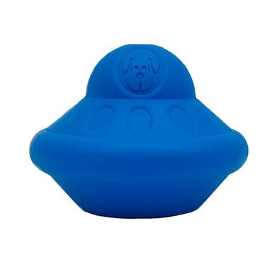 Blue SodaPup flying saucer dog treat dispenser - front view