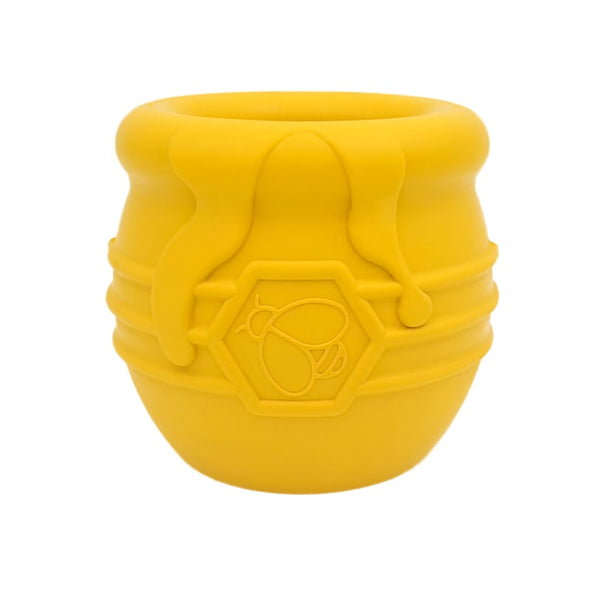 SodaPup honey pot dog treat dispenser - yellow, front view